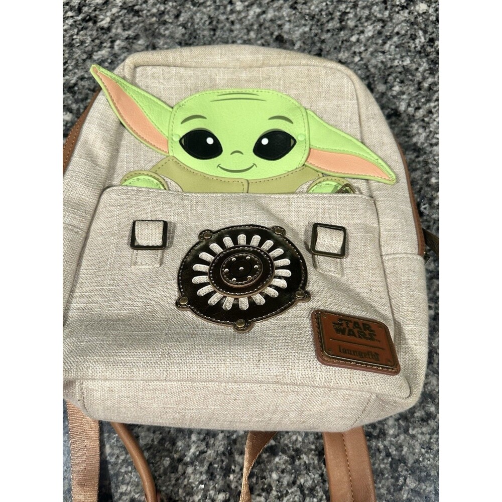 Loungefly Star Wars Grogu Baby Yoda Mini Backpack Tan Mudhorn Peekaboo